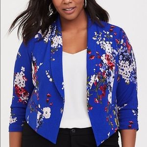 Blue Floral Crepe Blazer Plus Size